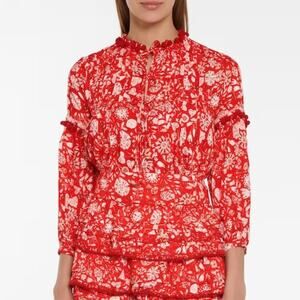 Poupette St Barth Clara Floral Blouse Red Hollie